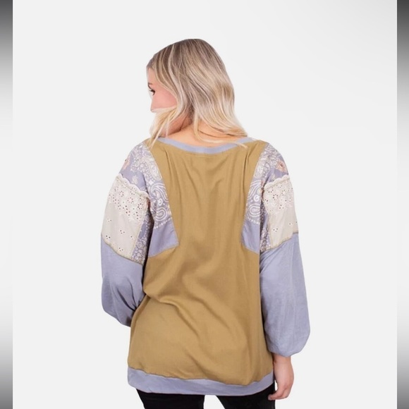 FREE PEOPLE Feelin it Colorblock Army Combo T-Shirt Size L OB1068176 $98 - Picture 2 of 9